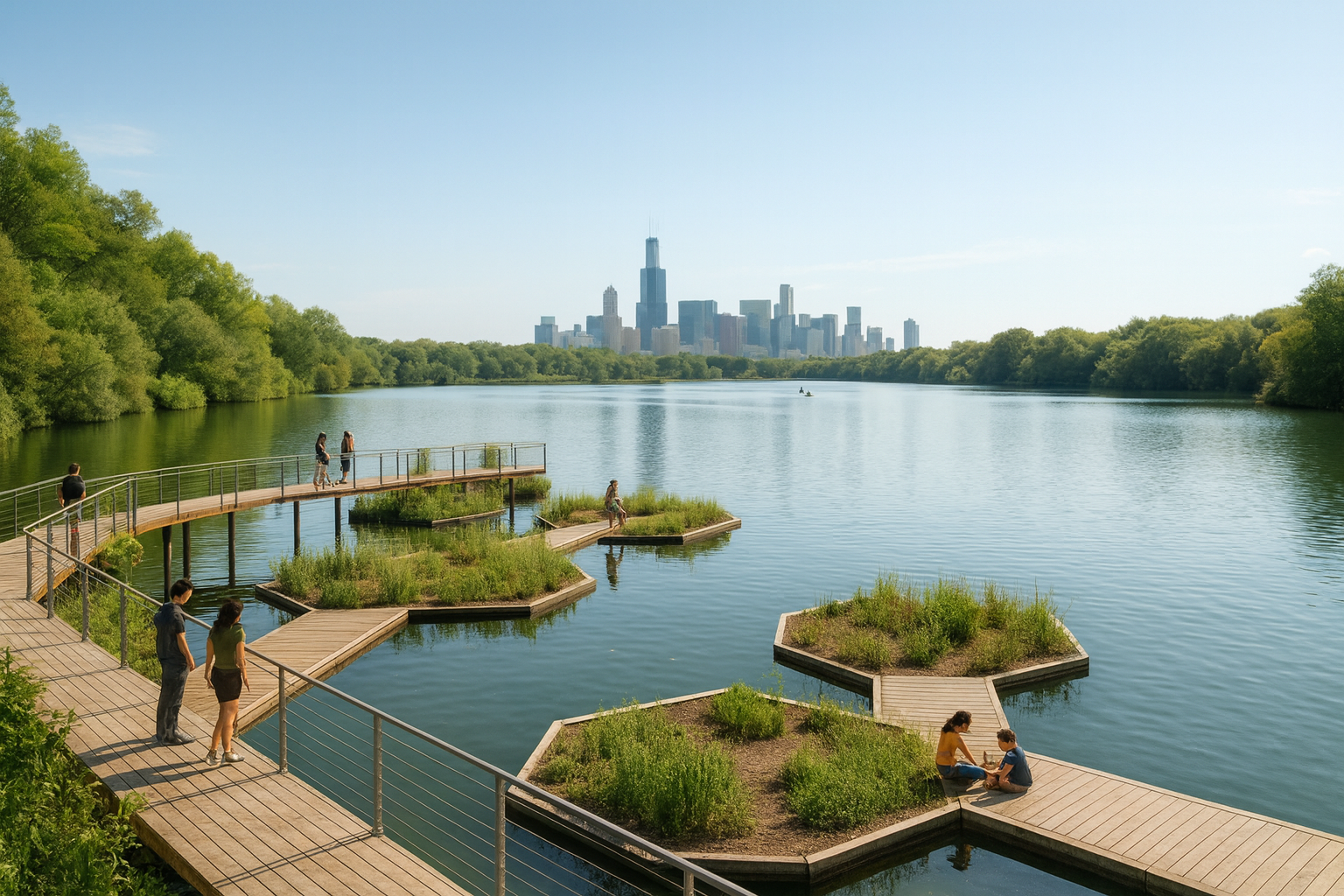 Écoparc flottant avec mobilier